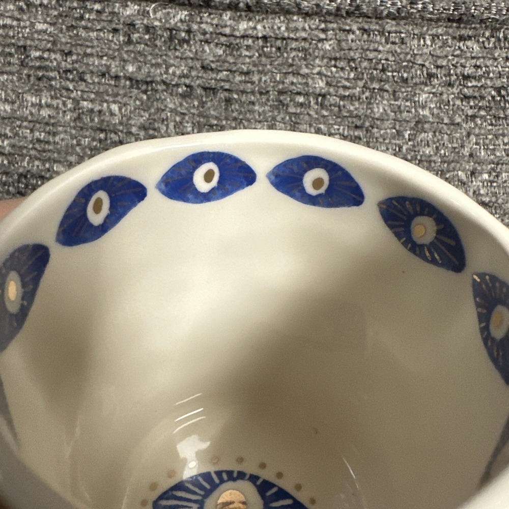 Anthropologie Evil Eye Blue Gold Coffee Mug Hand Painted Stoneware - Picture 3 of 6